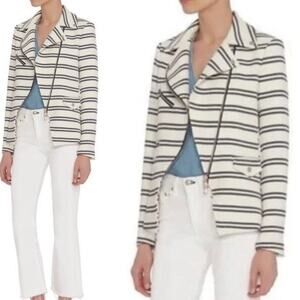 Veronica Beard Hadley Striped Moto Jacket Blazer Navy Off White Sz 2